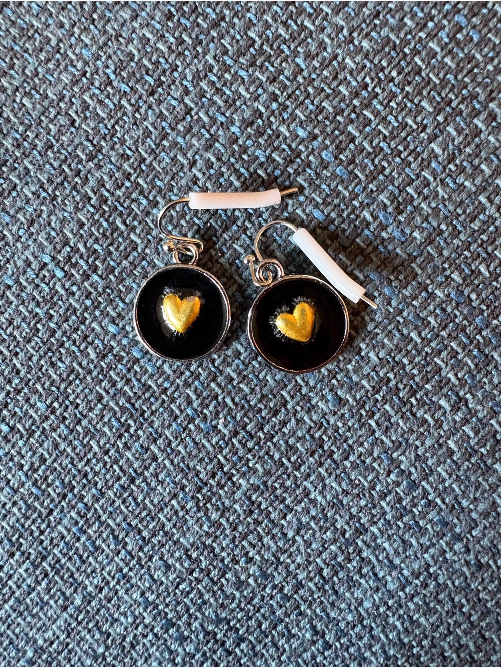 Black and Gold Heart Stud Earrings - Women's Fashion Jewelry